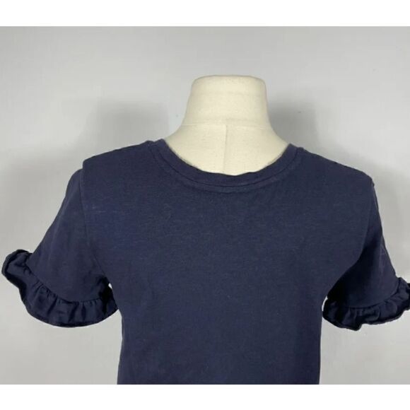 Boden Cotton Ruffle Hem Short Sleeve Scoopneck Navy Sz 2 - Picture 9 of 10